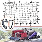 3'x4' Super Duty Bungee Cargo Net Stretches to 6'x8' for Oversized Rooftop Cargo Rack & Small Trucks | Narrow 3"x3" Grid Holds Small & Large Loads Tighter | 12 Tangle-free 3" Carabiners + 12 ABS Hooks