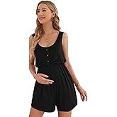 Verdusa Women's Maternity Scoop Neck Button Front High Waist Tank Romper