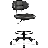 Misolant Drafting Chair Without Arms, Tall Office Chair with Footrest Ring for Standing Desk, Small Faux Leather Executive Office Chair with Adjustable Height for Bar Lab Counter Height Desk, Black