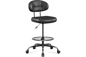 Misolant Drafting Chair Without Arms, Tall Office Chair with Footrest Ring for Standing Desk, Small Faux Leather Executive Of