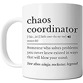 FLEXISAVVY Chaos Coordinator Mug - Office Cup With Definition - Funny Working Coworker Gift Idea for Men and Women - White 11oz Ceramic Coffee Cup