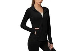 Sun Shirts Women Thumb Hole Long Sleeve Hiking Jacket with Hood Full Zip UPF 50+ Sun Protection Outdoor Yoga Shirts