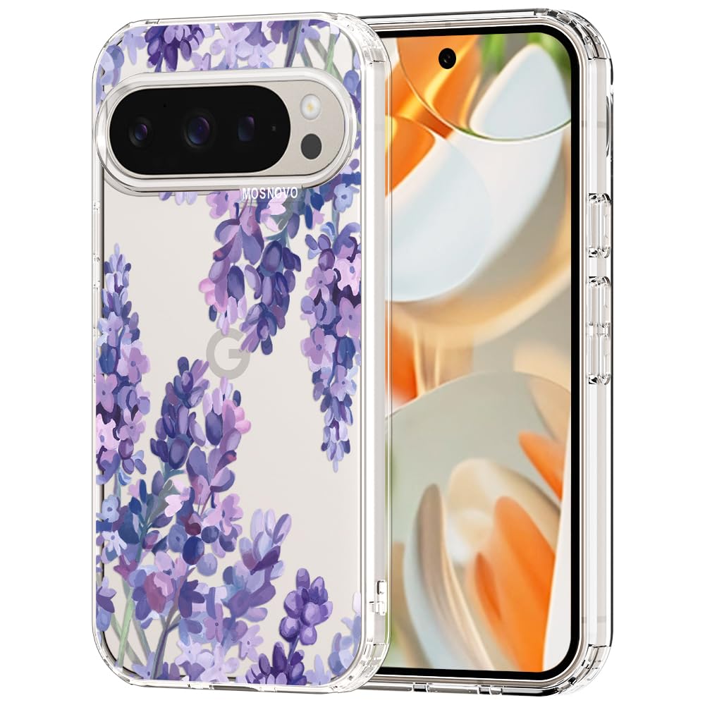 MOSNOVO Case for Google Pixel 9 Pro XL, [Buffertech 6.6ft Military-Grade Drop Protection] [Anti Peel Off Tech] Clear TPU Bumper Phone Case Cover Design - Lavender
