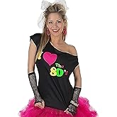 Women’s I Love The 80’s Disco T-Shirt - Adult Costume Tee, Multi-Color, Large/X-Large
