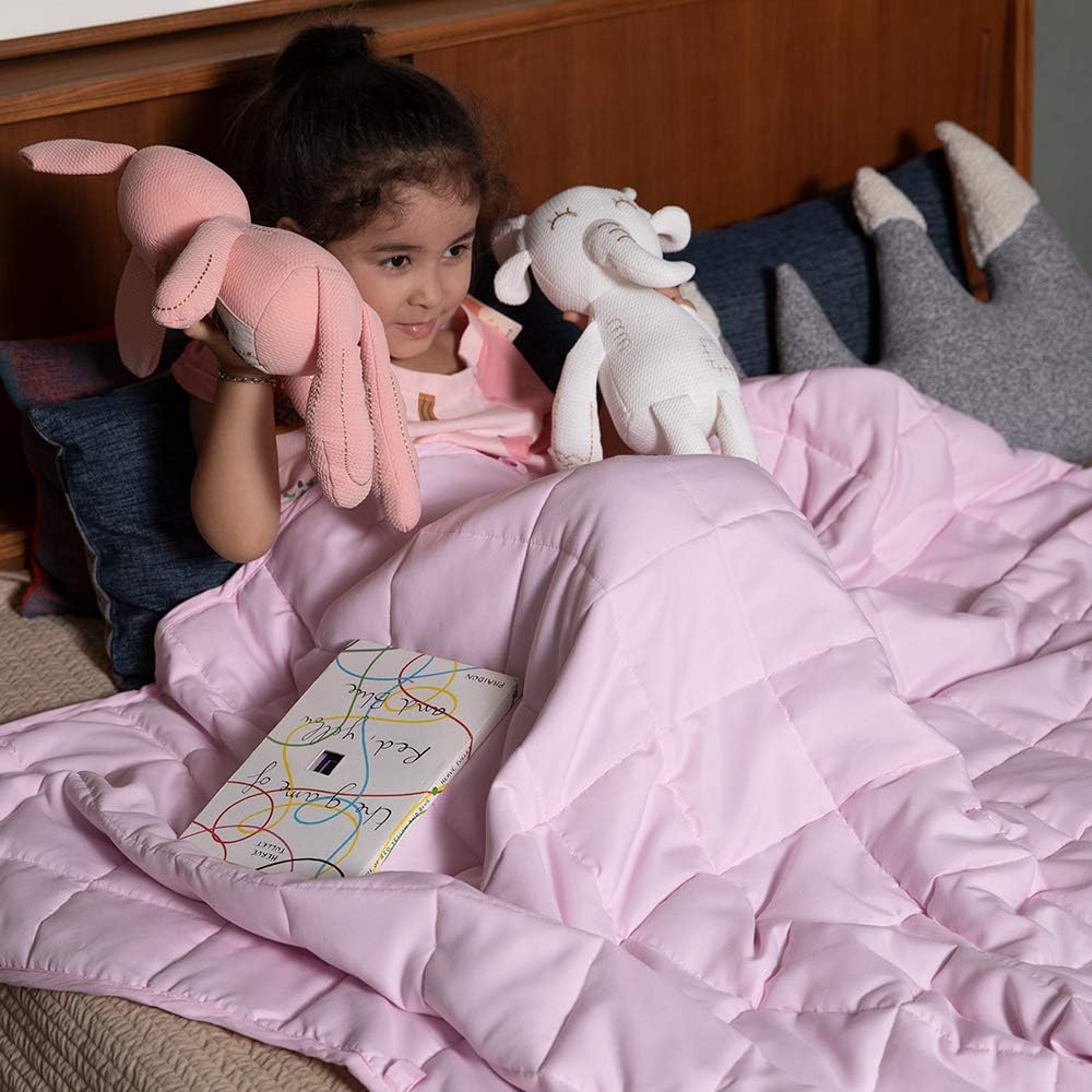 Syrinx Weighted Blanket 7 lbs for Kids, 41''x60'', Pink Twin Size Heavy Blanket with Glass Beads