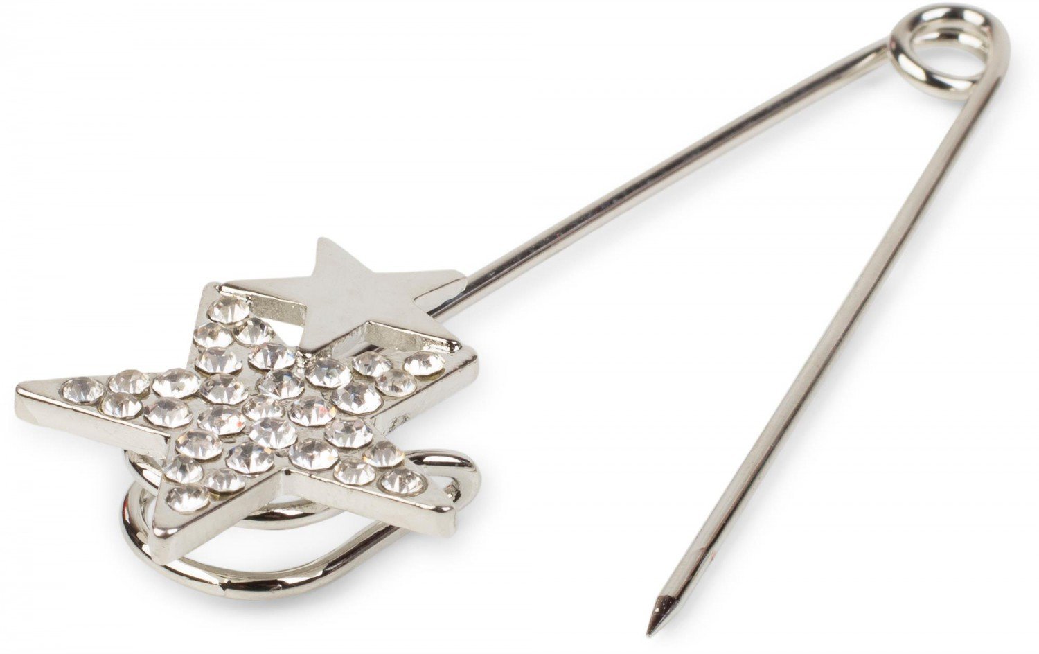 styleBREAKER decorative pin for ponchos, kerchiefs, or scarves, star applique set with rhinestones, safety pin, decorative pin, women 05050021, color:Silver