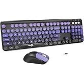 Wireless Keyboard and Mouse Combo, 104 Round Keys Cute Colorful Keyboard and Mouse with Retro Typewriter for PC/Mac/Laptop/Tablet/Computer/Windows Black Purple