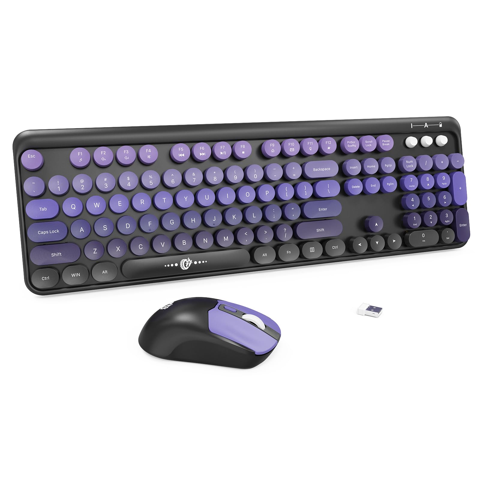 Photo 1 of Wireless Keyboard and Mouse Combo - Cute Colorful Keyboard and Mouse, Retro Typewriter Keyboard with 2.4GHz Plug & Play, for Windows 11/10/7, Laptop, PC (Purple Wireless Keyboard and Mouse)
