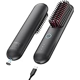 TYMO Cordless Hair Straightener Brush - Porta ECO Portable Straightening Brush for Travel, Mini Hot Straightening Comb for Women, Ceramic Coating, Lightweight for Touch-ups, Anti-Scald, Black