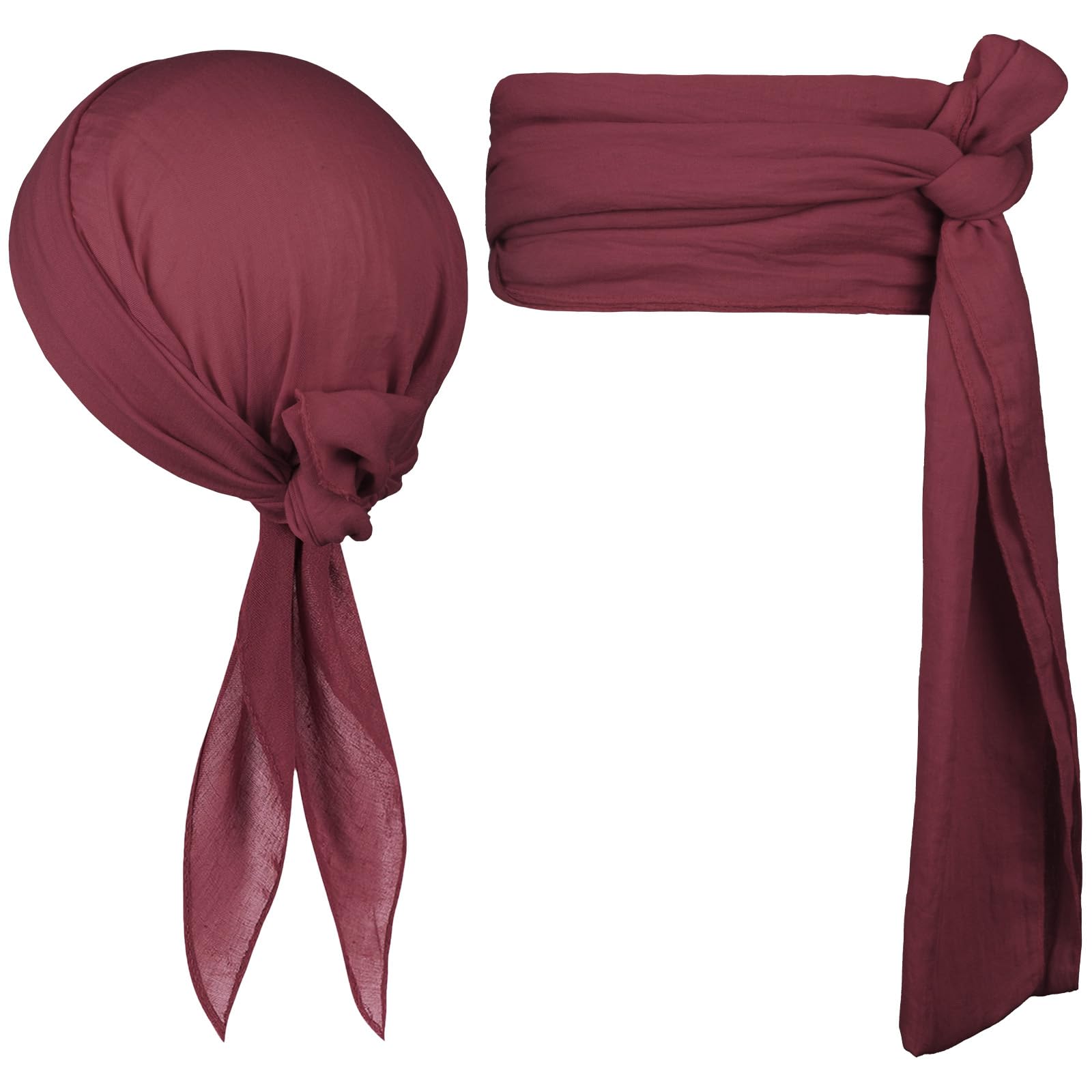 Alaoo 2 Pcs Pirate Costume Accessories Sets, Pirate Captain Accessories with Pirate Bandana Sash Belt, Medieval Renaissance Pirate Costume for Halloween Pirate Party, Wine Red โ image 1