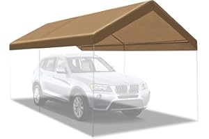 BENEFIT-USA BenefitUSA Canopy ONLY 10'x20' Carport Replacement Canopy Outdoor Tent Garage Top Tarp Shelter Cover w Ball Bungees (Tan)