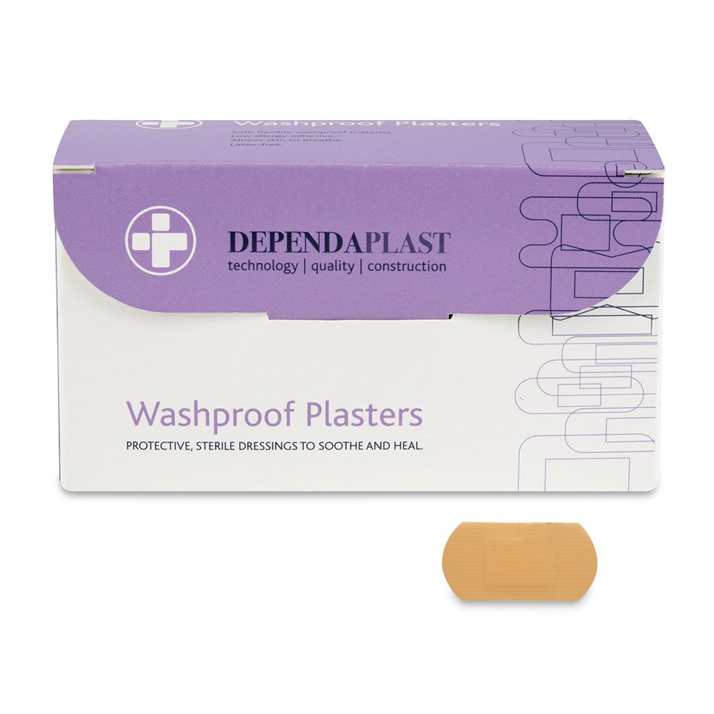 Dependaplast Washproof Plasters 4cm x 2cm - Flexible PU Plastic Film, Secure Adhesive, Breathable, Waterproof - Box of 100