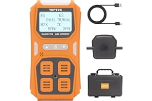 TopTes Guard-156 4 Gas Monitor Multi Gas Detector for H2S, CO, LEL, and O2, Triple Alarm Modes (Visual, Vibration, Sound), 0.