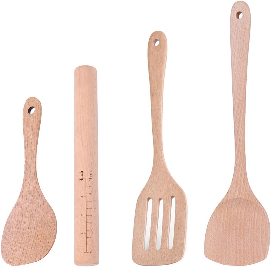 Wood Spoons for Cooking Utensils Set Wooden Rolling Pins Spatula Nonstick Shovel for Pizza Pancakes Not Hurt the Bottom Of The Pot-Beechwood