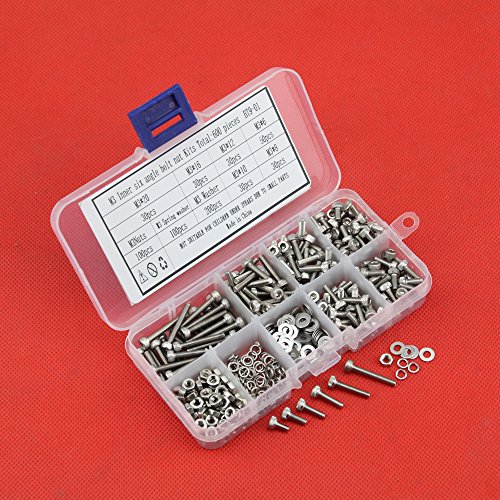 SZHKM 304 Stainless Steel Screw and Nut and Washer In Six Angle Hole Bolt Suit With Six Angle Screw M3 Classification Box 600 pieces