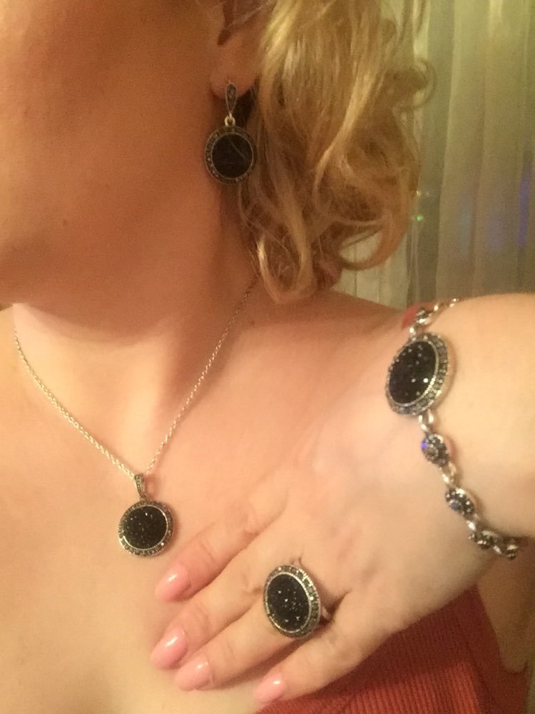 LUYUAN JEWELRY 4 Packs Hoop Pendant Simulated Diamond Sparkly Jewelry Sets with Bracelet - Ring Size #8