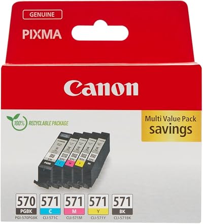Canon Ink PGI-570/CLI-571 5 Pack Black Cyan Magenta Yellow Pigment Black