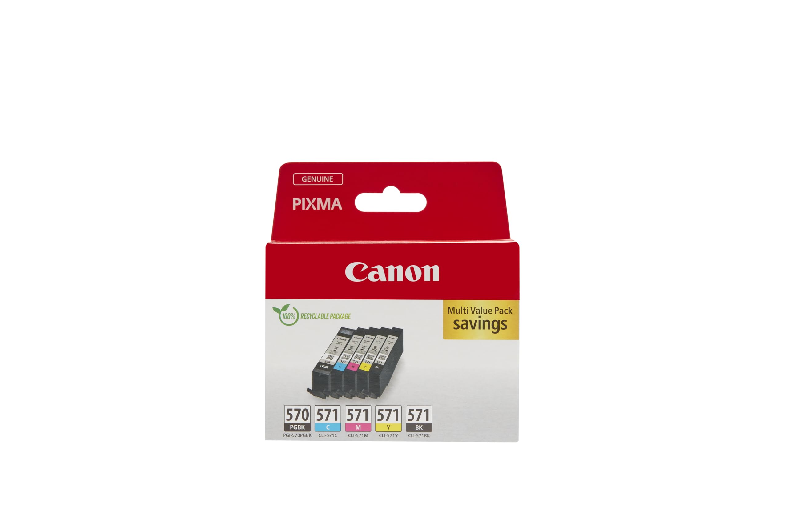 Canon Ink - PGI-570/BK CLI-571 BK C M Y PGBK Genuine Printer Ink Cartridges 5 Pack (1 x Black, 1 x Cyan, 1 x Magenta, 1 x Yellow, 1 x Pigment Black)