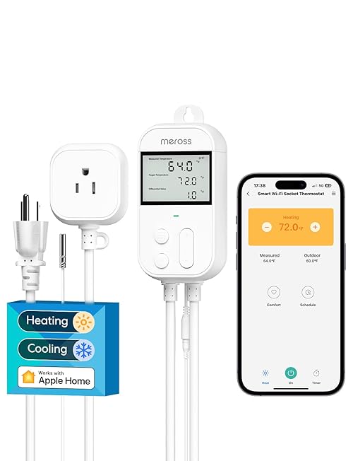 meross Smart Temperature Controller 15A 1800W, Smart Wi-Fi Thermostat Controlled Outlet Plug Works with Apple Home, Alexa, Google Home for Heating Cooling Homebrew Fermentation Reptiles Greenhouse