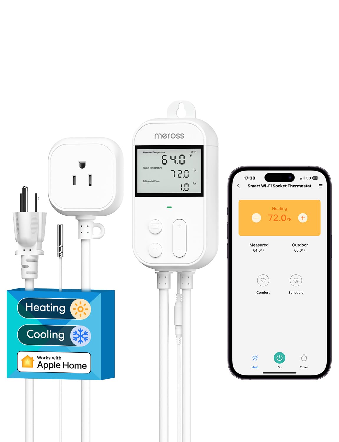 Photo 1 of *Missing Parts*
meross Smart Temperature Controller 15A 1800W, Smart Wi-Fi Thermostat Controlled Outlet Plug Works with Apple Home, Alexa, Google Home for Heating Cooling Homebrew Fermentation Reptiles Greenhouse