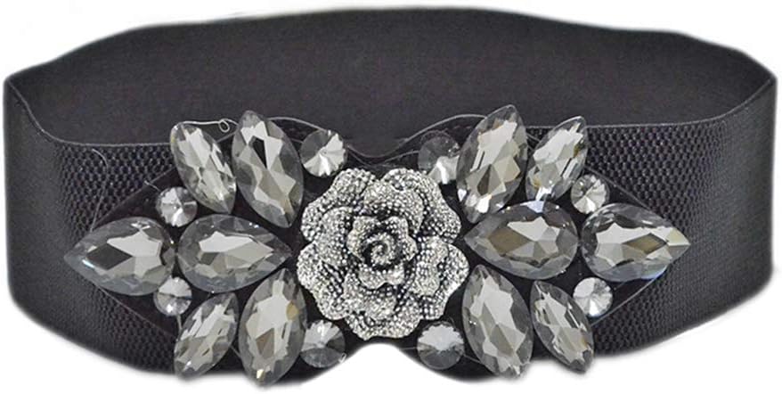 Elegant Women Waist Belt Flower Crystal Rhinestone Bridal Wedding Elastic Buckle Cinch Belt