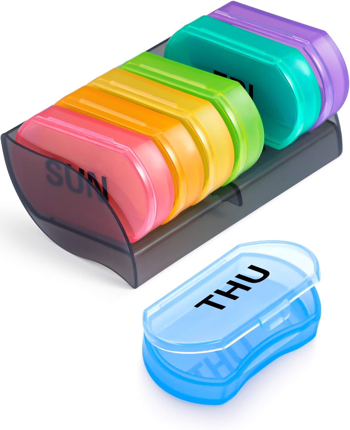 Pill Box Organiser 7 Day Large - BUG HULL Weekly Tablet Box (Black White) (7 Day Once a Day)