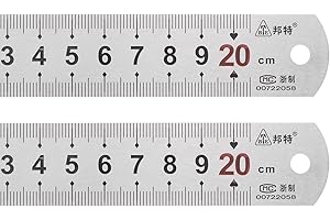 HARFINGTON 2pcs Stainless Steel Ruler 8-inch/20cm Metal Rulers 1" Wide, Inch and Metric Graduation Straight Edge Measuring To