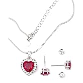 Exquisite Heart Diamond Natural Ruby Necklace and Earring SET for women 3.5carat Diamond Jewelry Love Heart Shaped Pendant Necklace 18inch Stud Ruby Stud Screw Back Earrings HANDMADE Valentine