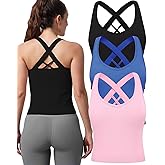 Evercute Workout Yoga Crop Tank Tops for Women 1/2/3 Pack Criss Cross Strappy Tops with Built in Bra Ribbed Seamless Tanks