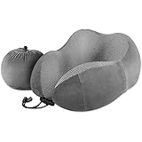 Travel Pillow - Luxsure Memory Foam Neck Pillow & Comfortable Head Cushion Flight Pillow Special Designed Neck Chin Support for Airplane & Car & Office Use (Grey)