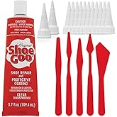 Shoe Goo Repair Adhesive for Fixing Worn Shoes or Boots, Clear, 3.7 Ounce (109.4mL), 10 Snip Tip Applicator Tips and Pixiss Spreader Tools Set
