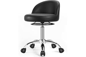 OMYOFFICE Adjustable Rolling Stool with Back - 300LBS Weight Capacity，Swivel Stool with Wheels，Comfortable Cutting Stools for Hairdressers Tattoo Office Massage (Black)