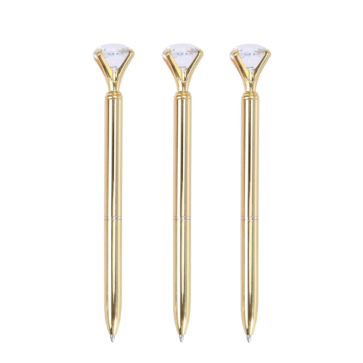 TOYMYTOY Pack of 3 Ballpoint Pens with Diamond Metal Retractable Ballpoint Pens Office School Supplies (Gold)