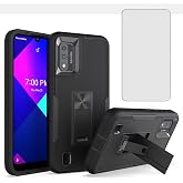Tothedu Phone Case for Wiko Ride 3 Case, Wiko U614AS Case with Tempered Glass Screen Protector, Magnetic Bulit in Kickstand Heavy Duty Dual Layer Shockproof Cover for Wiko Ride 3 Black