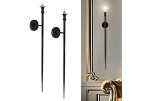 OOOMART.COM Candle Sconces Long Wall Candle Holder - Set of 2 Black Long Wall Candle Sconce Retro Chic Wall Sconces Candle Holder Decoration for Dining Room, Living Room, Office, Bathroom