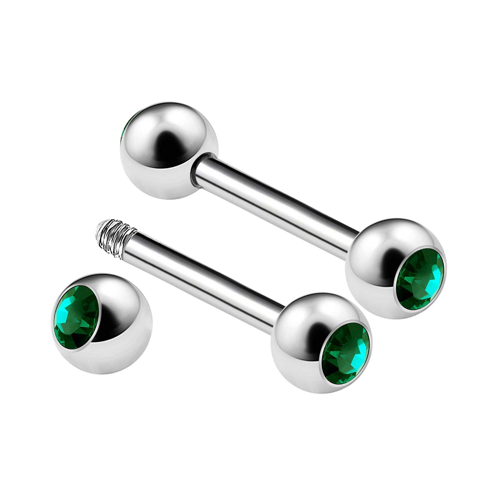 KJM FASHION 2PCS Surgical Steel Straight Barbell 14 Gauge 5/16 8mm 4mm Crystal Propeller Earring Cartilage Piercing Jewelry See More Colors, Emerald