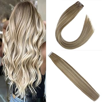Joyoung 16 Inch Silk Straight Tape In Ombre Hair Extensions Balayage Brown To Blonde With Brown 100