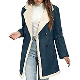 AKTCVVJ Fleece Jacket Women Suede Faux Sherpa Lined Coats Double Breasted Long Peacoat Winter Warm Thick Overcoat