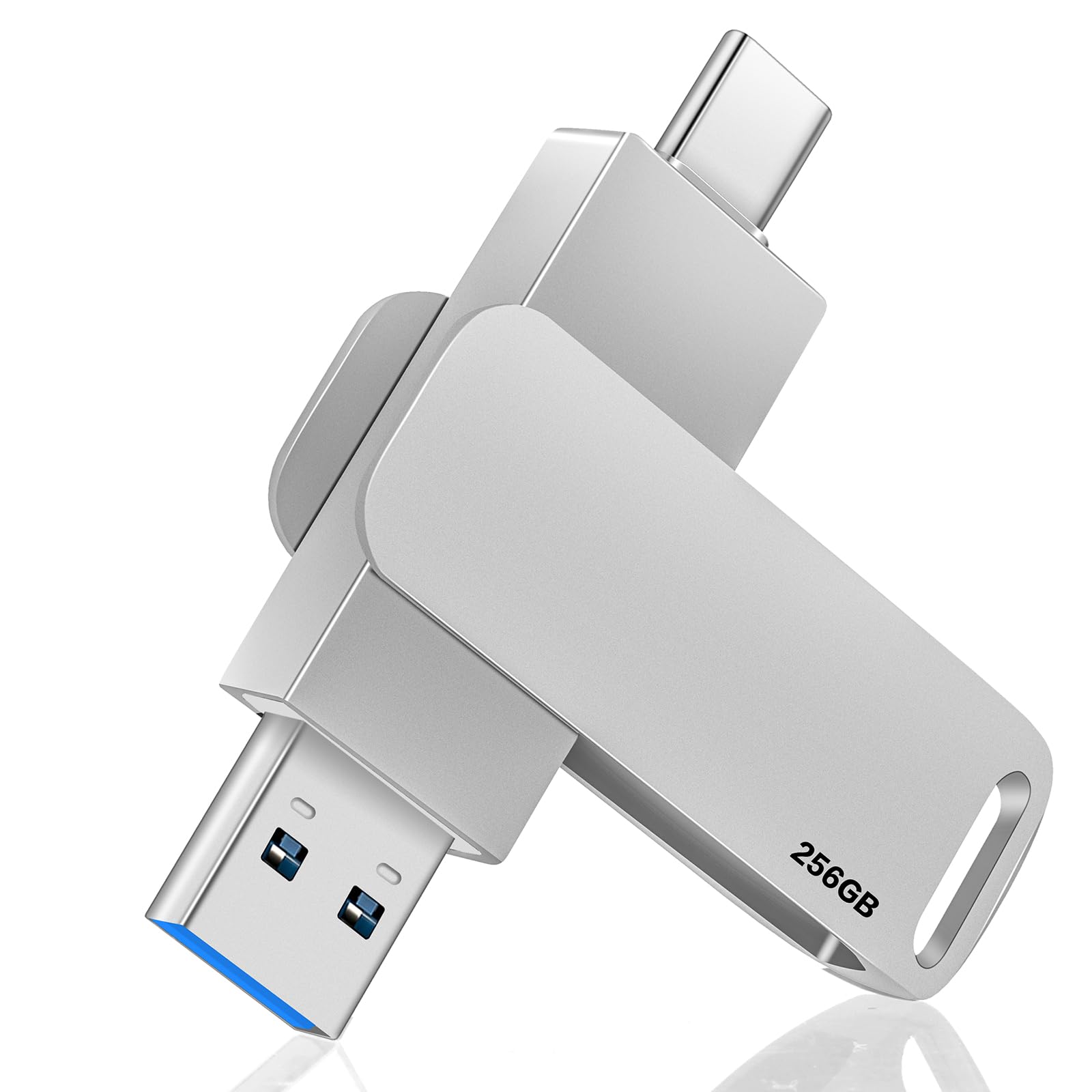 Photo 1 of 256GB Dual USB 3.0 2 in 1 OTG USB Type-C Jump Drive, Memory Stick for Photos/Videos/Music, External Storage for Smartphones, Tablets, PC, Mac (Sliver, 256GB)