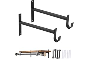 OVOV Shelf Bracket with Rod Holder 2 Pack Closet Shelf & Rod Brackets 13 Inch Black Heavy Duty Closet Rod Bracket