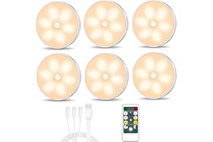 LIGHTBIZ Warm Color LED Closet Lights Motion Sensor Puck Light, USB Rechargeable Battery Operated Puck Step Lights, Dimmable Under Cabinet Lighting for Counter Wardrobe Kitchen (6 Pack)