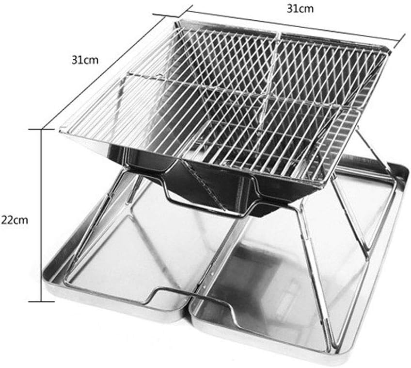 review ZJJ& BBQ Grill Portable Smoked Charcoal Grill Camping Garden Party Outdoor Stainless Steel Folding Barbecue Grill