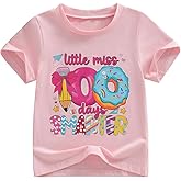 Faithtur 3-9Y Little Kids Toddler Girl 100 Days of School Shirt Letters Pencil Print Tops Cute Short Sleeve Tees