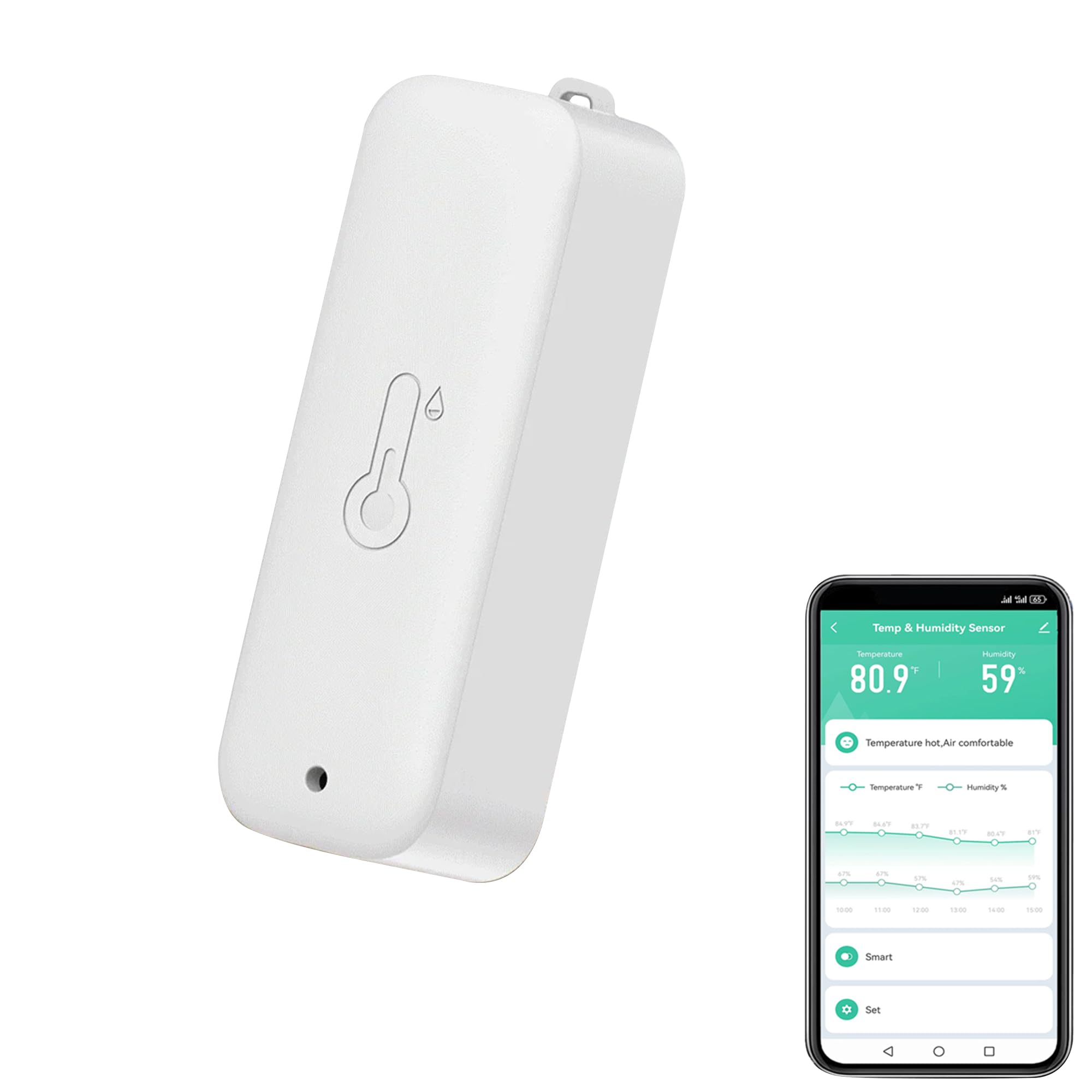 Smart Hygrometer Thermometer: Waterproof Humidity and Temperature Sensor Gauge with App Alert Notification, Indoor and Outdoor Self Magnet WiFi Temperature Sensor, Compatible with Alexa (1PCS,White)