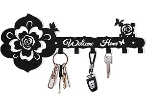 Key Hooks Holder for Wall Decorative - Small Black Entryway Welcome Home Sign Key Hanging Hangers Wall Mounted Racks