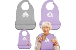 EpoBob 2 Pack Silicone Adult Bibs with Crumb Catcher, Washable and Adjustable Adult Bibs for Elderly Men Women Seniors