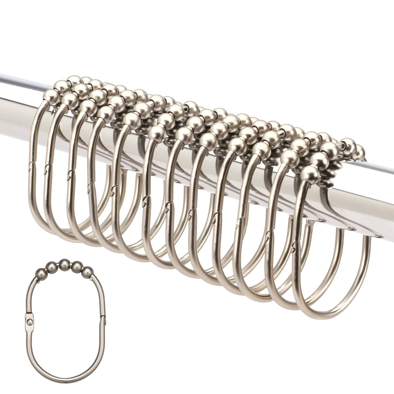 Photo 1 of 2 Lb. Depot Wide Shower Curtain Rings - Set of 12 Easy Glide Rollers with Polished Nickel Finish - Stainless Steel Shower Hooks for Straight and Curved Rods - Decorative and Durable for Any Bathroom