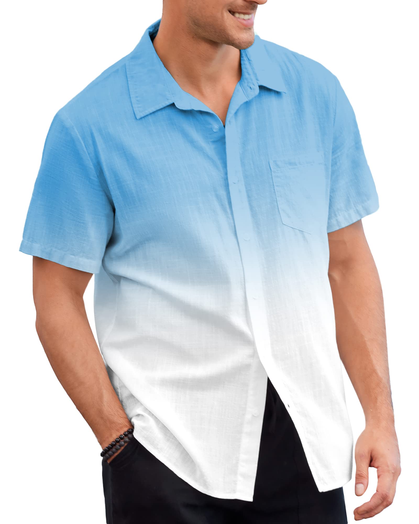Mua Mens Gradient Linen Shirts Casual Button Down Short Sleeve Beach ...