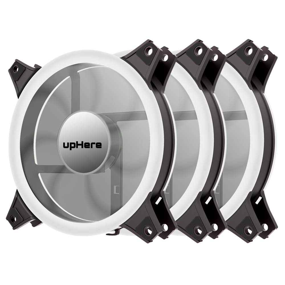 upHere 120mm White LED Case Fan Silent Fan for Computer Cases, CPU Coolers, and Radiators Ultra Quiet, Premium Edition,3 Pin 3 Pack/W12CM3-3