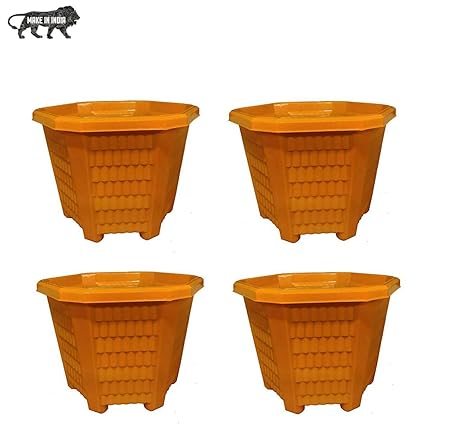 JRM Plastic Flower Pot, Orange, Large, Set of 4